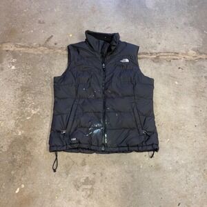 The North Face Nuptse 700 Down Puffer Vest Black Mens Large Paint Splatter